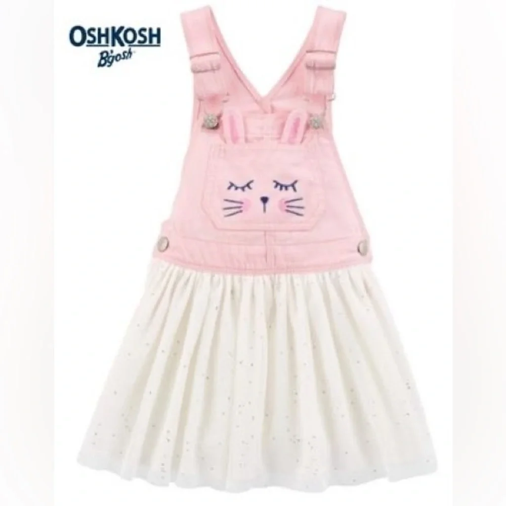 Oshkosh B'Gosh Bunny Rabbit Tulle Overall Dress Pink White Sparkle Size 18 mos.